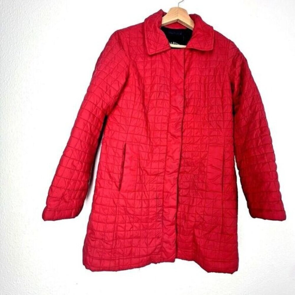 TALBOTS Solid Red Puffer Jacket quilted classic button Coat Top classic Size SP